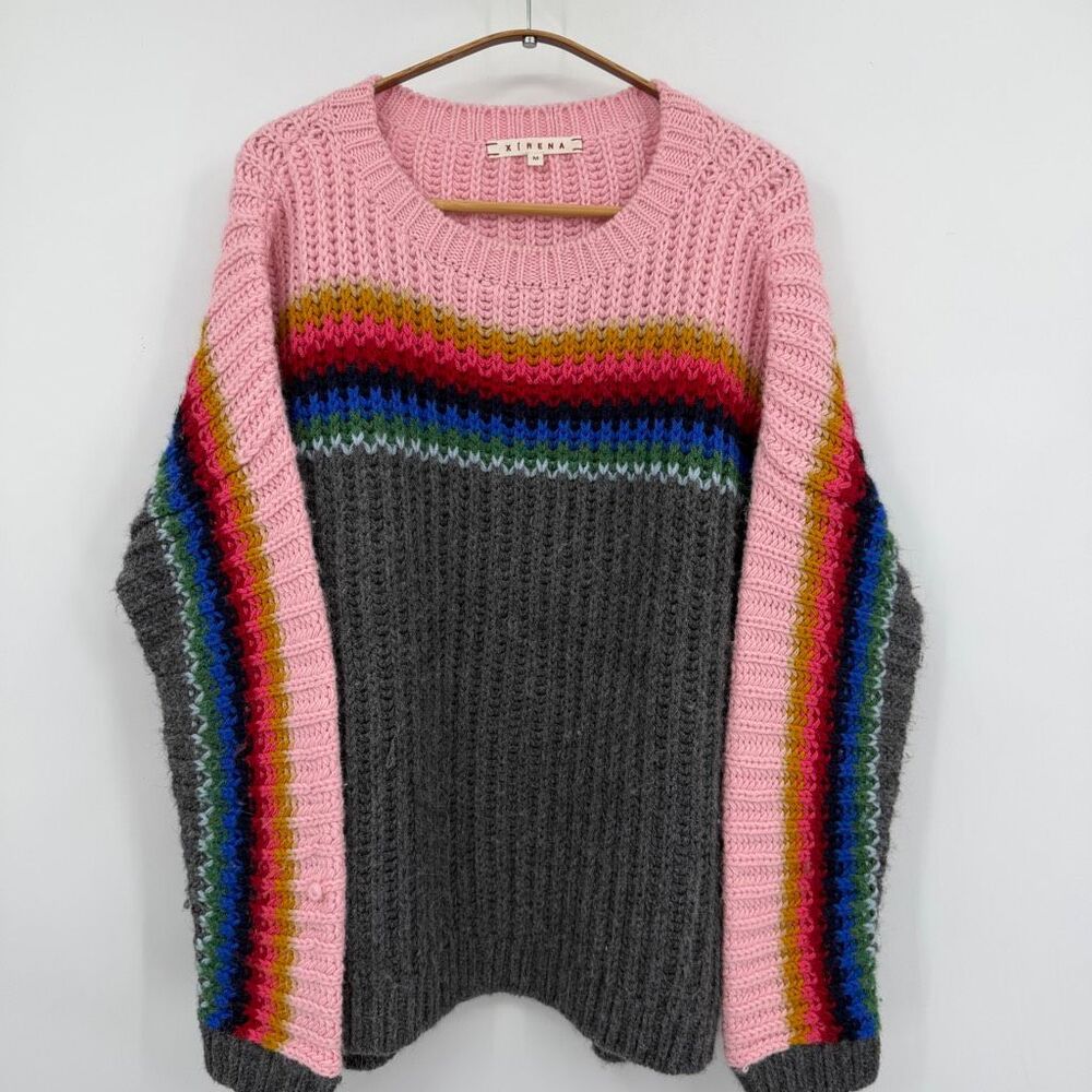 XiRENA Teton Apres Ski Striped Alpaca Blend Knit Sweater - Gray / Pink